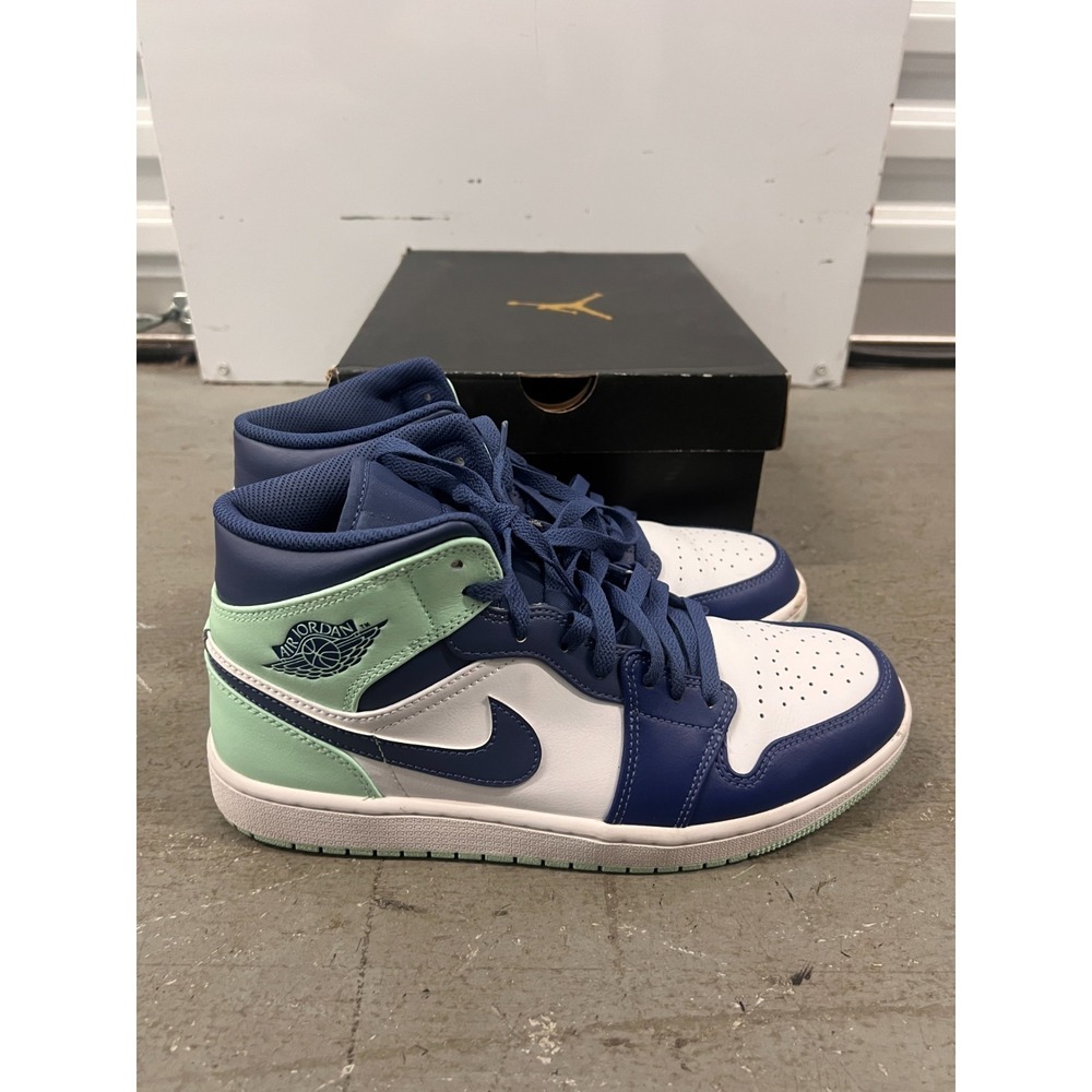 Nike Air Jordan 1 Mid 554724-413 Sneaker Men US 9.5 Navy Leather Lifestyle Shoes